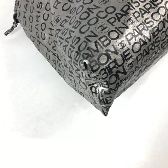 CHANEL logo Unlimited Drawstring Tote bag Shoulder Bag Nylon Silver/Black - Picture 11 of 16
